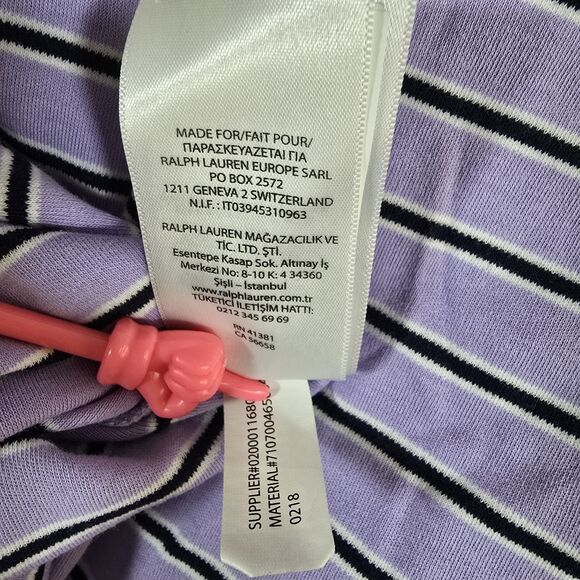 Polo Ralph Lauren Short Sleeve Striped Polo Shirt Lavender Black White XL Logo - Picture 11 of 11